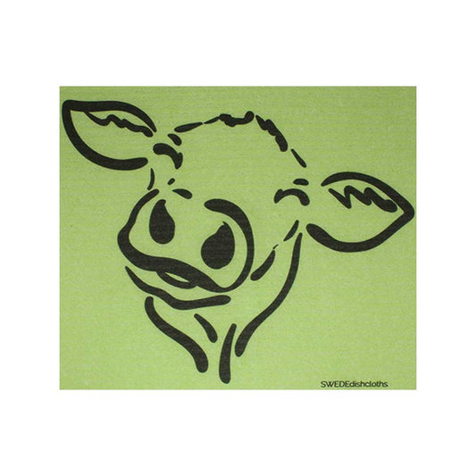 Swedish Dishcloth Cow Silhouette on Green Spongecloth