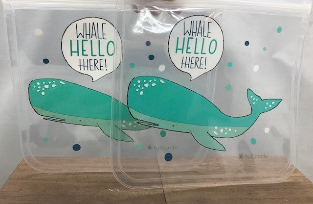 Whale Hello There! Ziptuck Sandwich Bag (2pk) EACH BAG REPLACES UP TO 500 single-use plastic zipper bags! - Wiggle & Ding